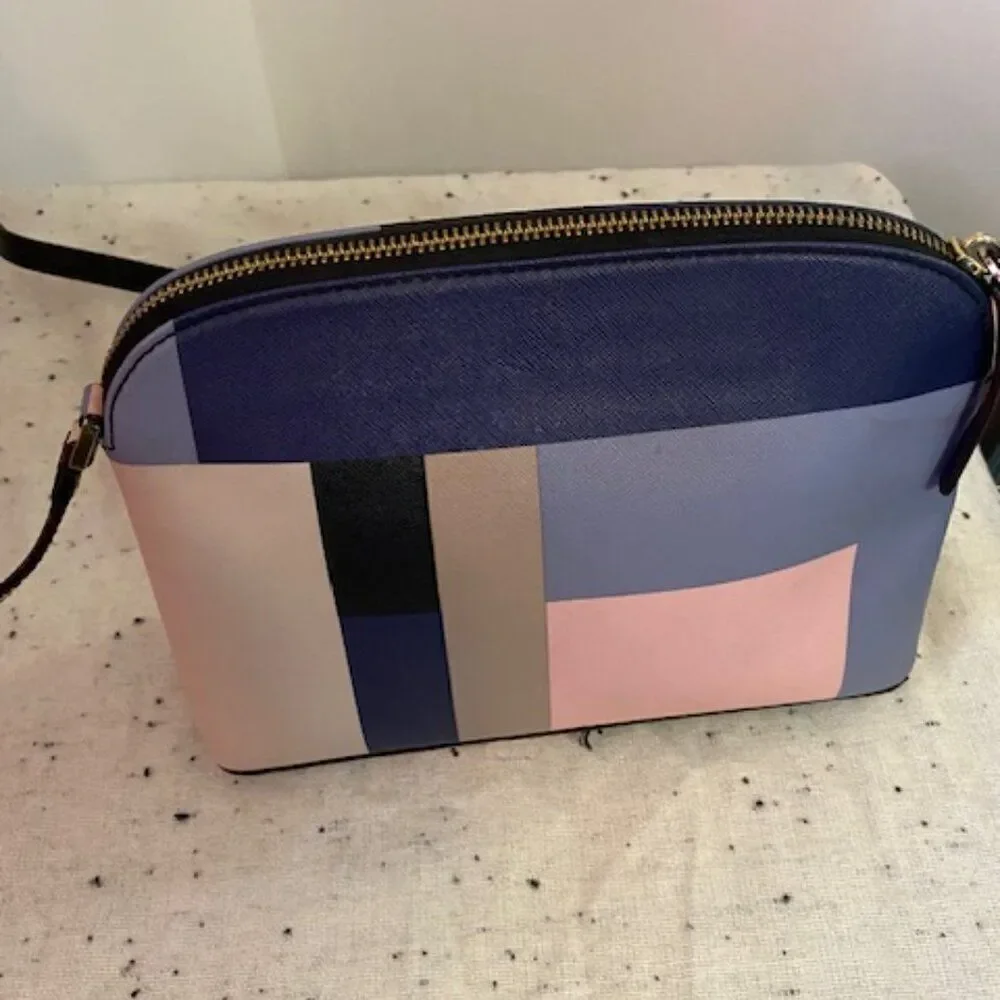 Kate Spade Lane Color Block Pink/Blue/Tan Saffiano Leather crossbody bag